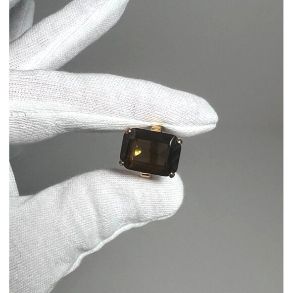 SETA Vintage 14K Gold-Plated Smoky Quartz Emerald-Cut Statement Ring Sz 8 - Picture 9 of 10